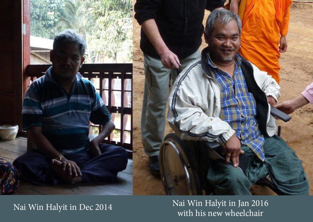 Swedish group Varma Handed donated a wheelchair for Nai Win Halyit after reading about him and his desire for a wheelchair in an article authored by Ariana Zarleen, a co-founder of Burma Link. (Photo: Burma Link)